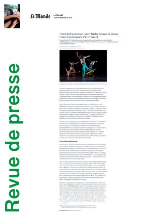 Vignette de Festival d'automne: avec Trisha Brown, la danse comme jouissance d'être vivant