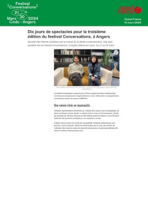 Vignette de Dix jours de spectacles pour la troisième édition du festival Conversations, à Angers