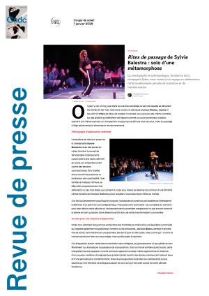 Vignette de Rites de passage de Sylvie Balestra: solo d'une métamorphose